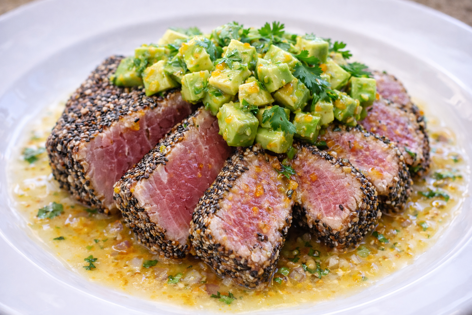 Chia Crusted Ahi Tuna + Lime, Cilantro and Avocado