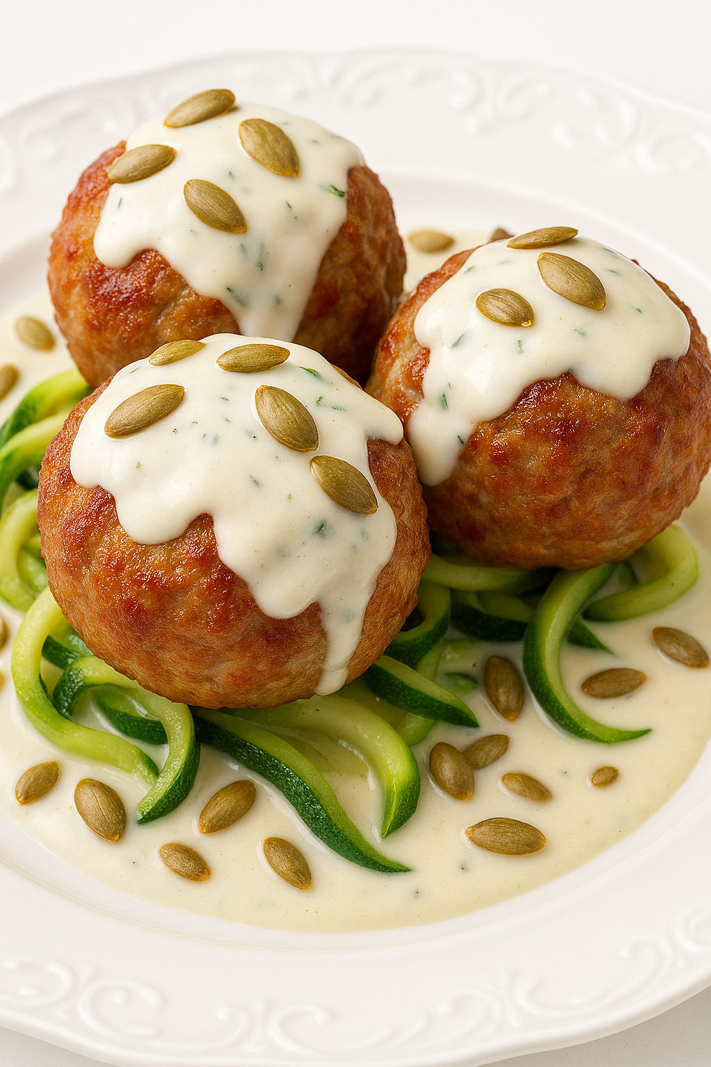 Mozzarella-Stuffed Pork + Bacon Meatballs