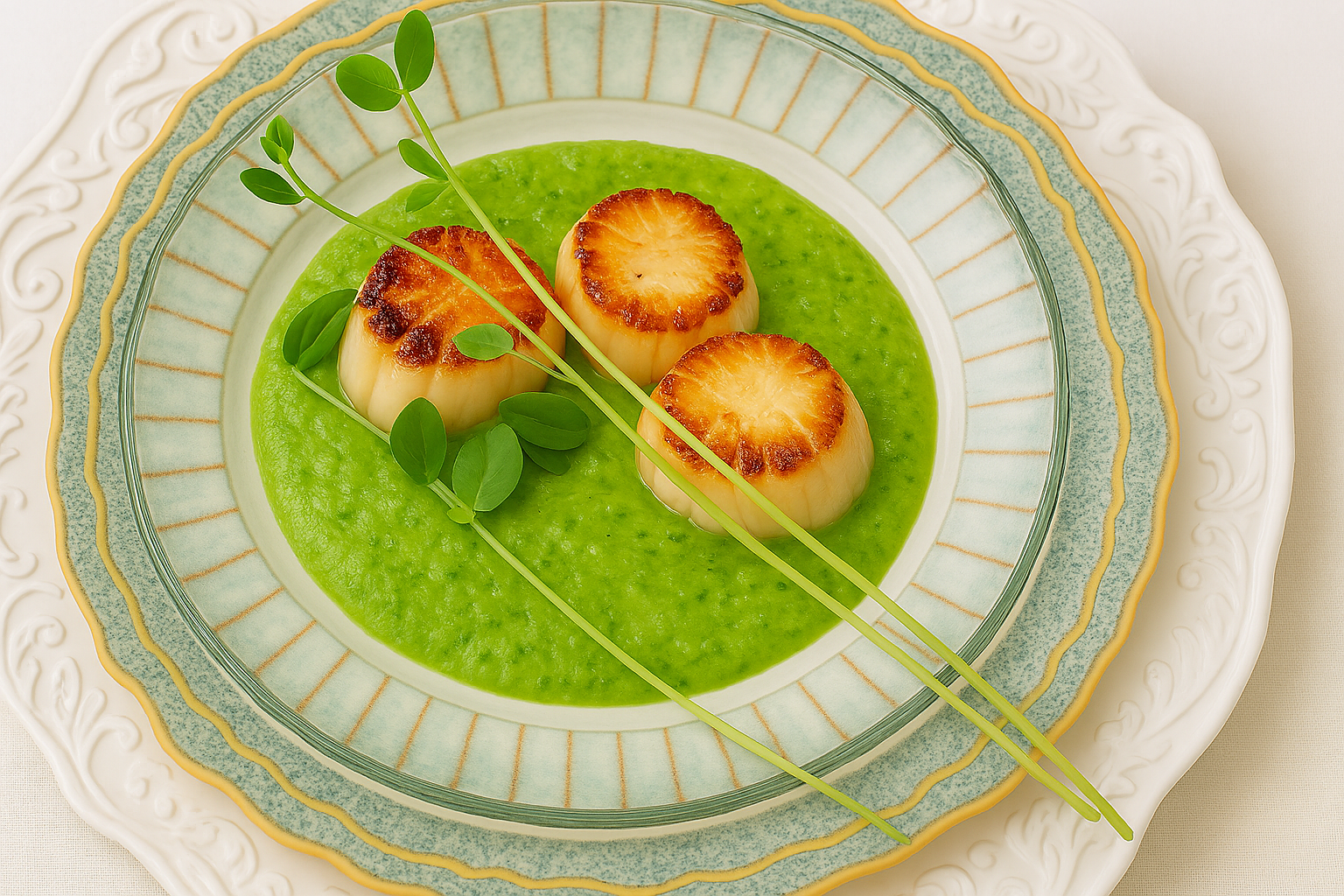 Scallops with Pea Puree